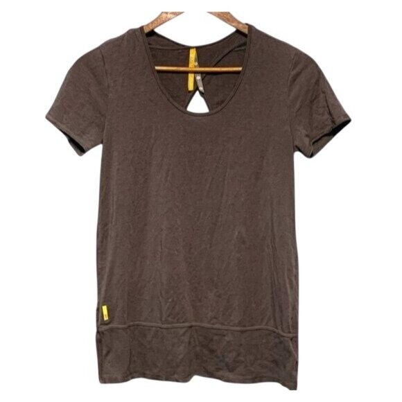 Lole Womens Gray Keyhole Back Scoop Neck Short Sleeve Activewear Top S - Picture 1 of 4